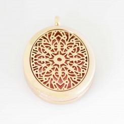 Perfume/Essential Oil Locket - Oval Mandala - Rose Gold Tone